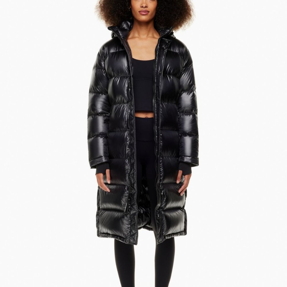Aritzia Super Puff Long - Glossy Black - taffeta goose-down puffer jacket